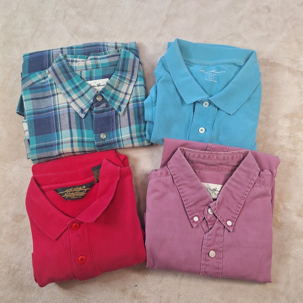 Eddie Bauer Shirt Mens Large Lot 4 Plaid Polo Button Down Pockets